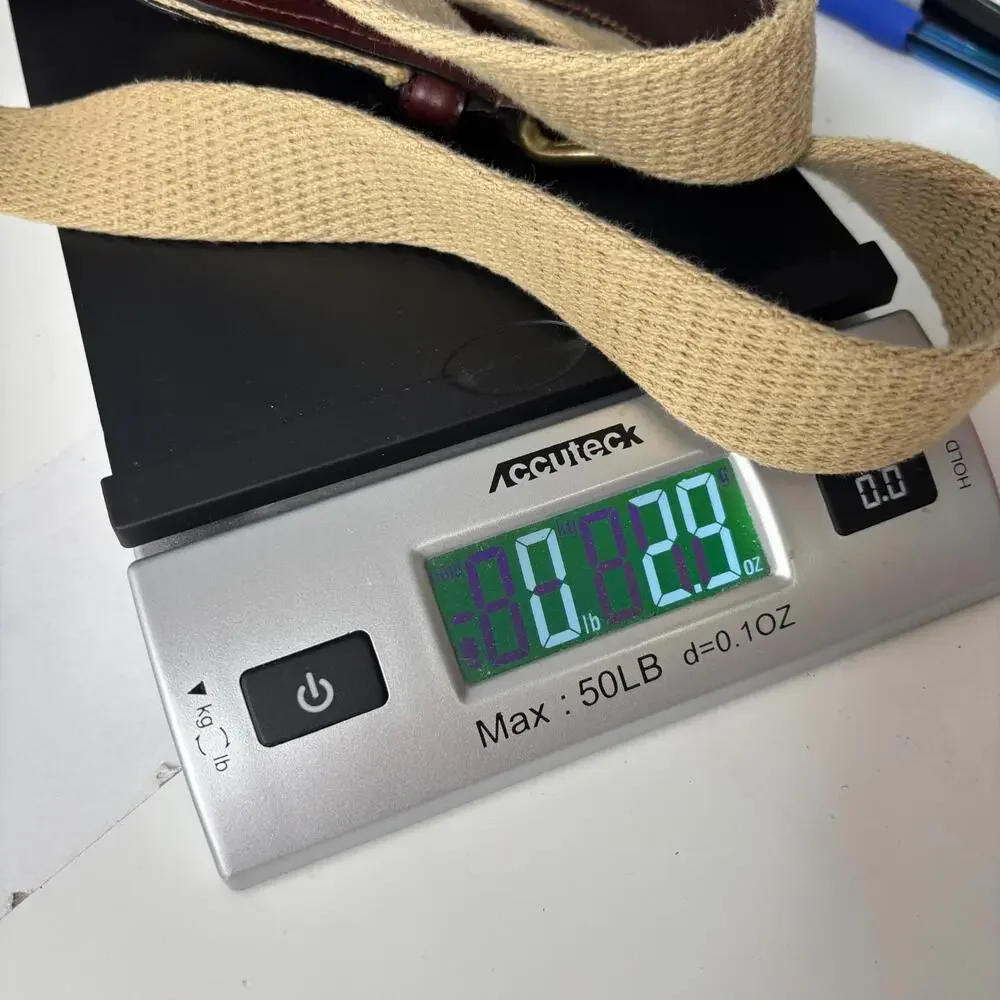 LL Bean Beige & Brown Fabric & Leather Belt Men 40 USA Made Classic Brass Buckle